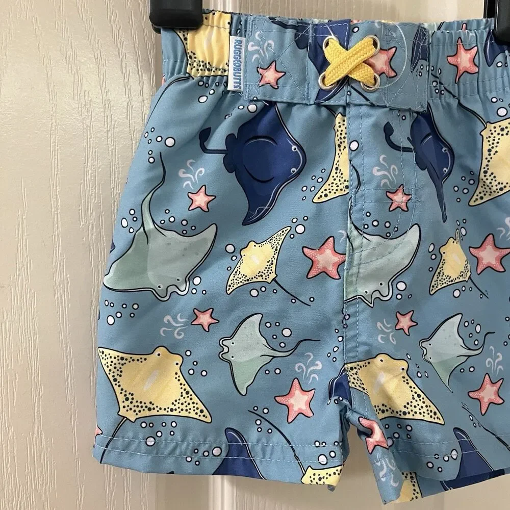RuffleButts RuggedButts Starfish Stingrays Swim Trunks UPF 50+ Boys 6-12 Mos NWT